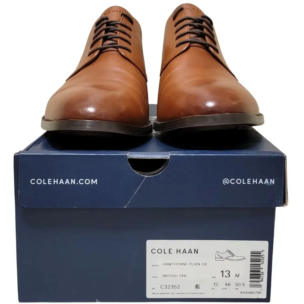 Cole Haan Men Hawthorne Plain Toe Dress Oxford Size US 13M British Tan Leather